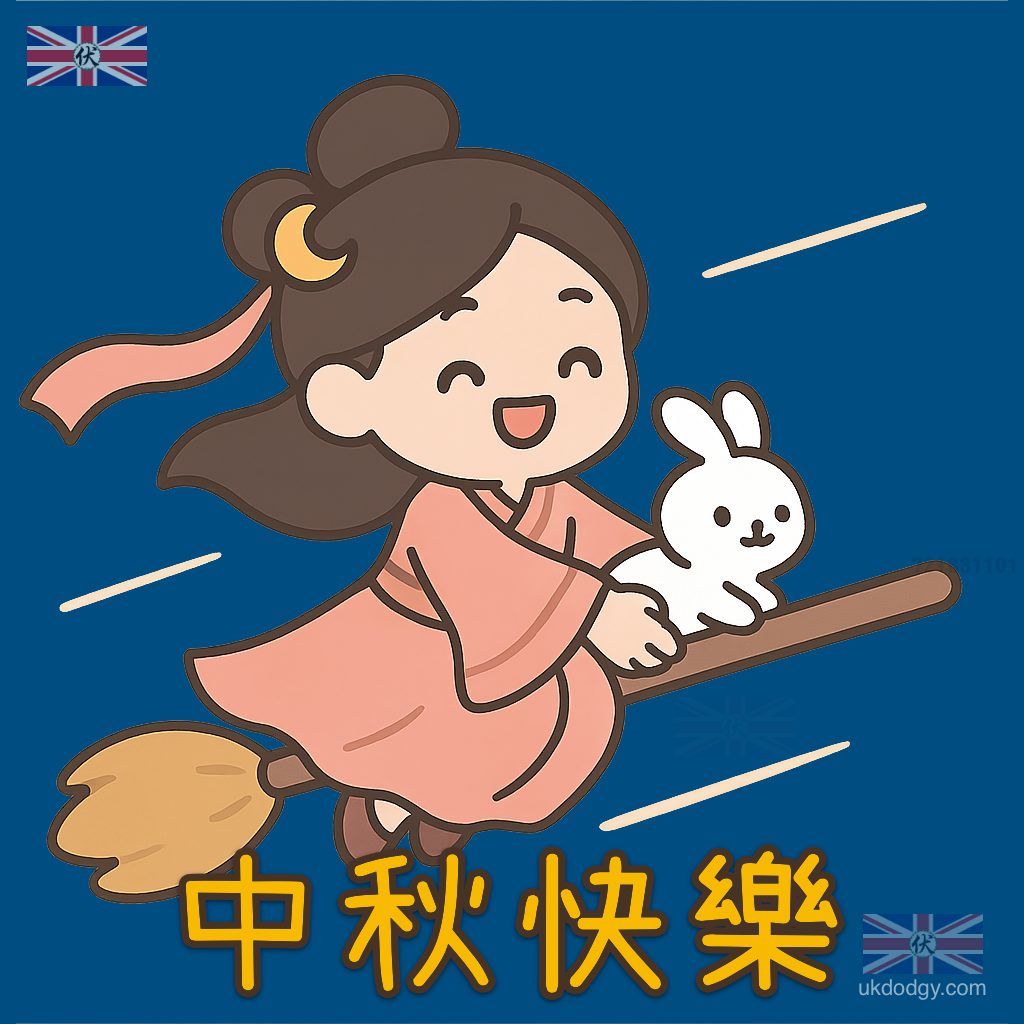 嫦娥奔月 x 玉兔 Q版插畫｜中秋節祝福圖片