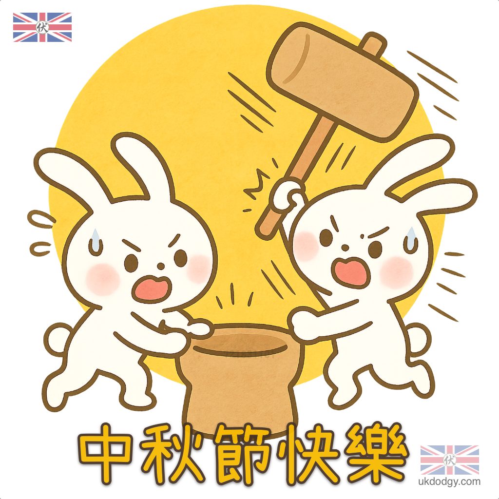 八月十五中秋節圖案 | Q版兔仔搗麻糬
