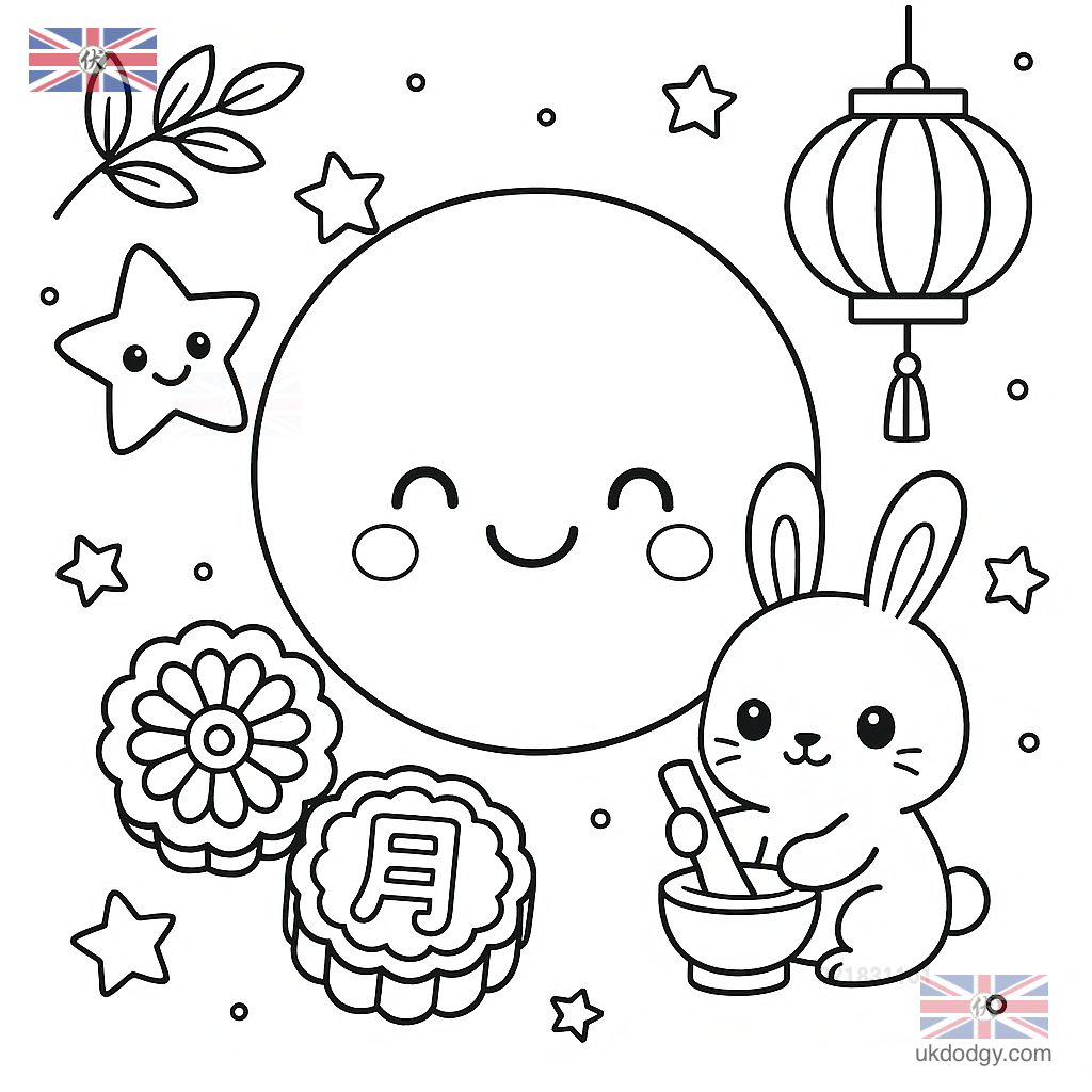 中秋節親子可愛填色塗色畫