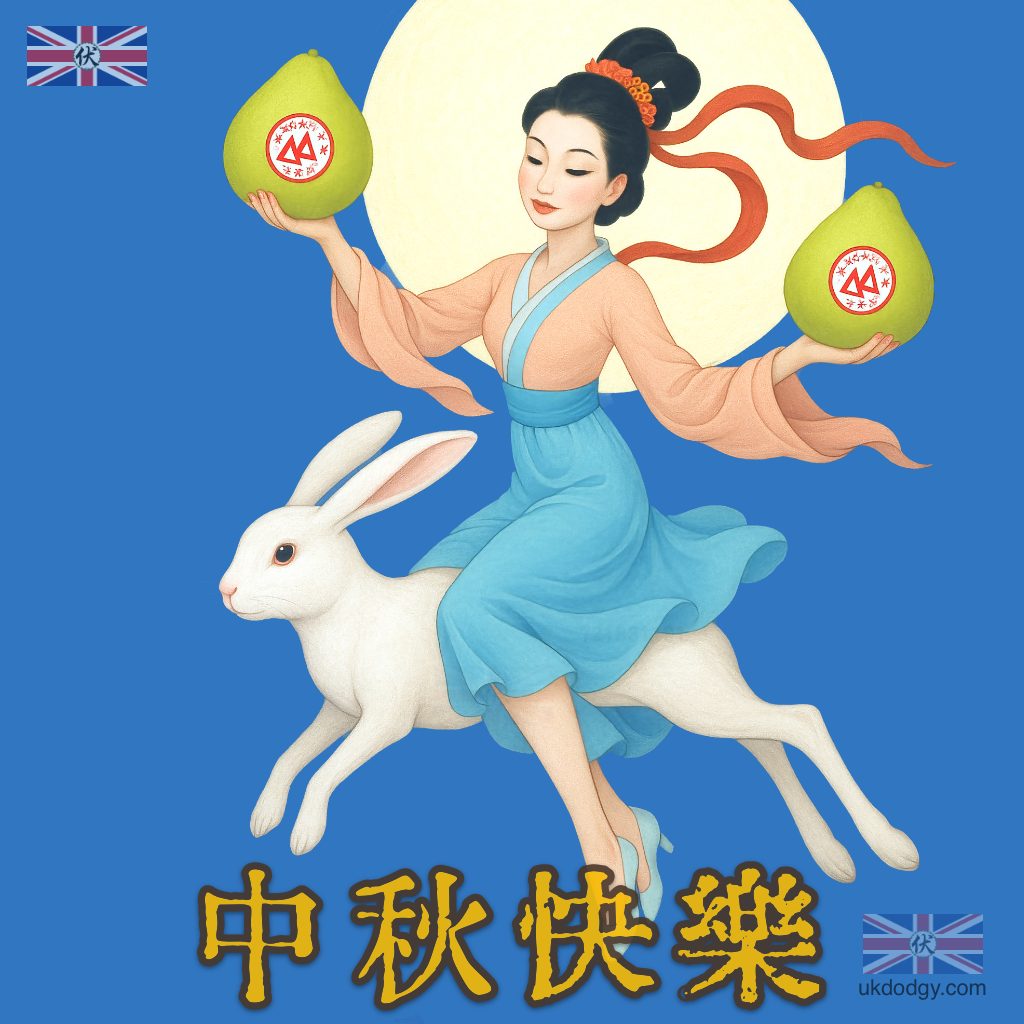 中秋節賀卡｜Q版嫦娥玉兔沙田柚