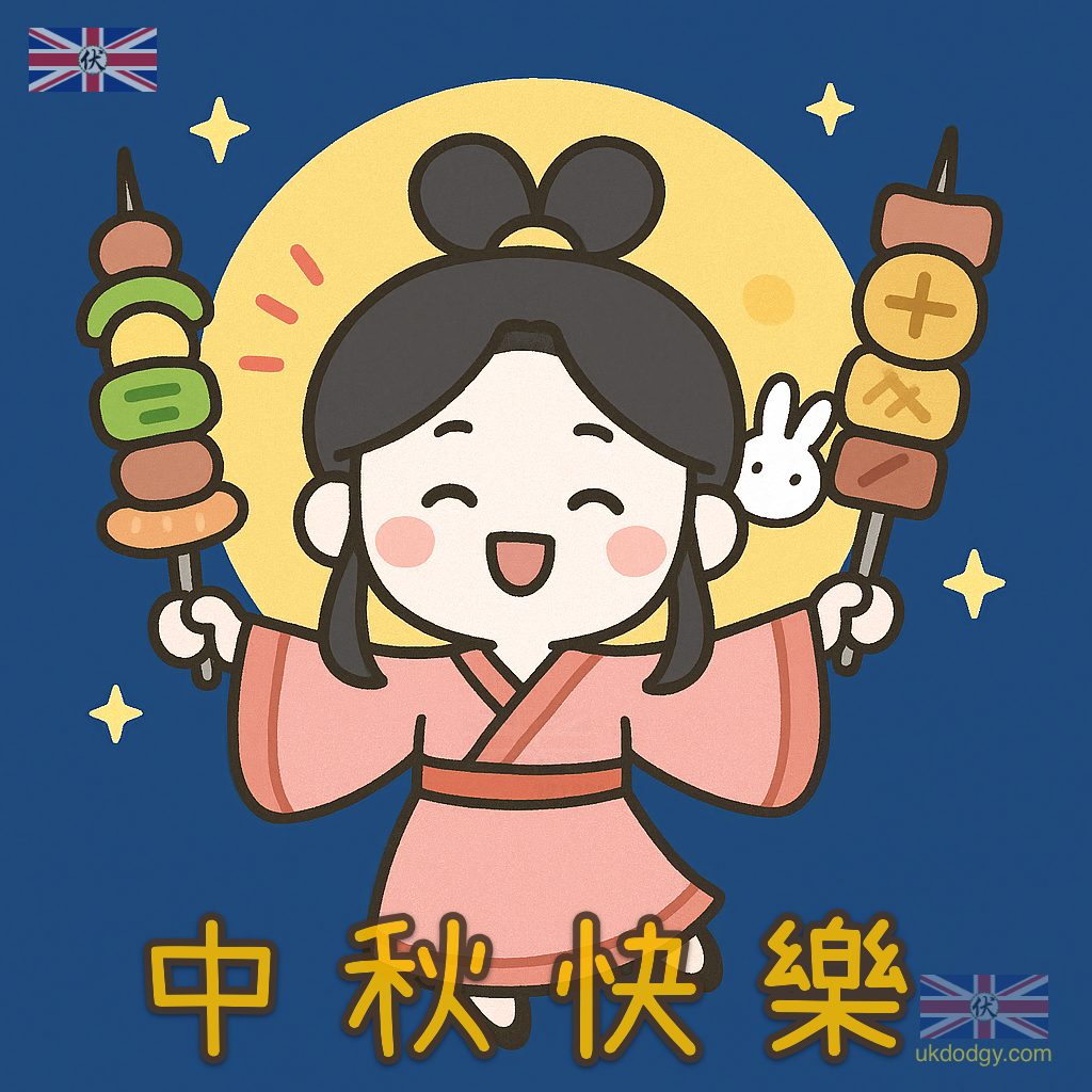 可愛Q版中秋節圖案|嫦娥烤肉賞月夜