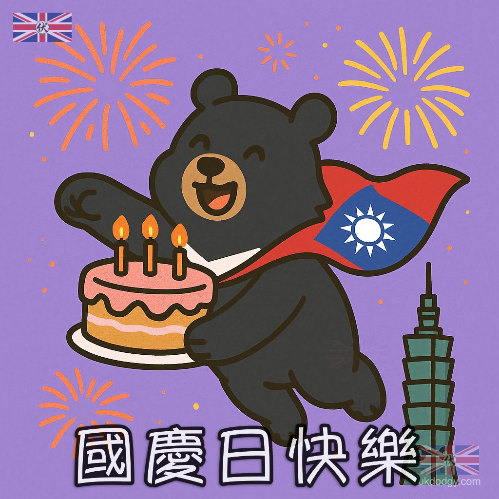 雙十國慶快樂 | 台灣黑熊 Q 萌插畫免費下載