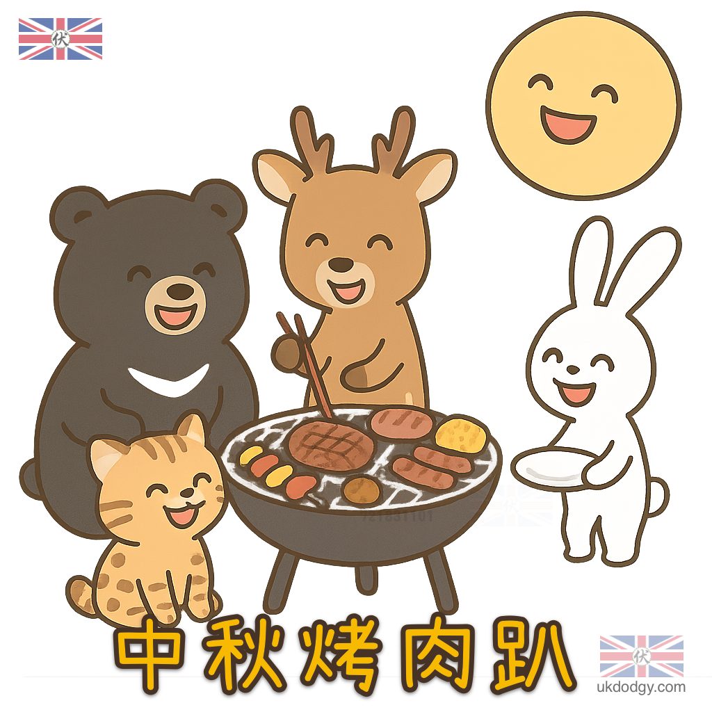 中秋烤肉趴 Q版卡通插圖