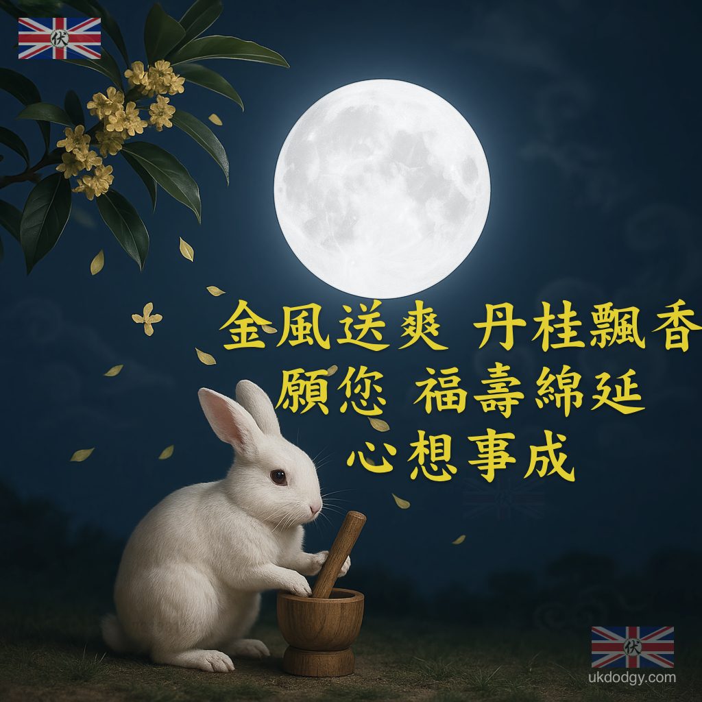 中秋節祝福長輩圖｜滿月玉兔 花好月圓