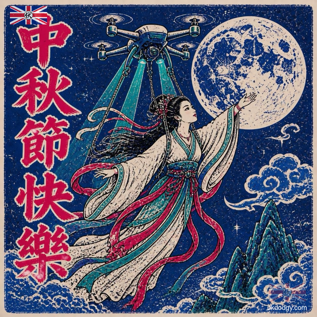 創意中秋節圖片 | 古典嫦娥奔月復古海報風格