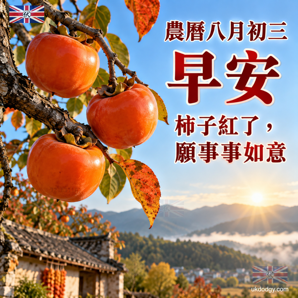 農曆八月初三早安圖｜柿子紅了，願事事如意