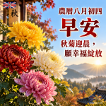 農曆八月初四早安圖｜秋菊迎晨，願幸福綻放