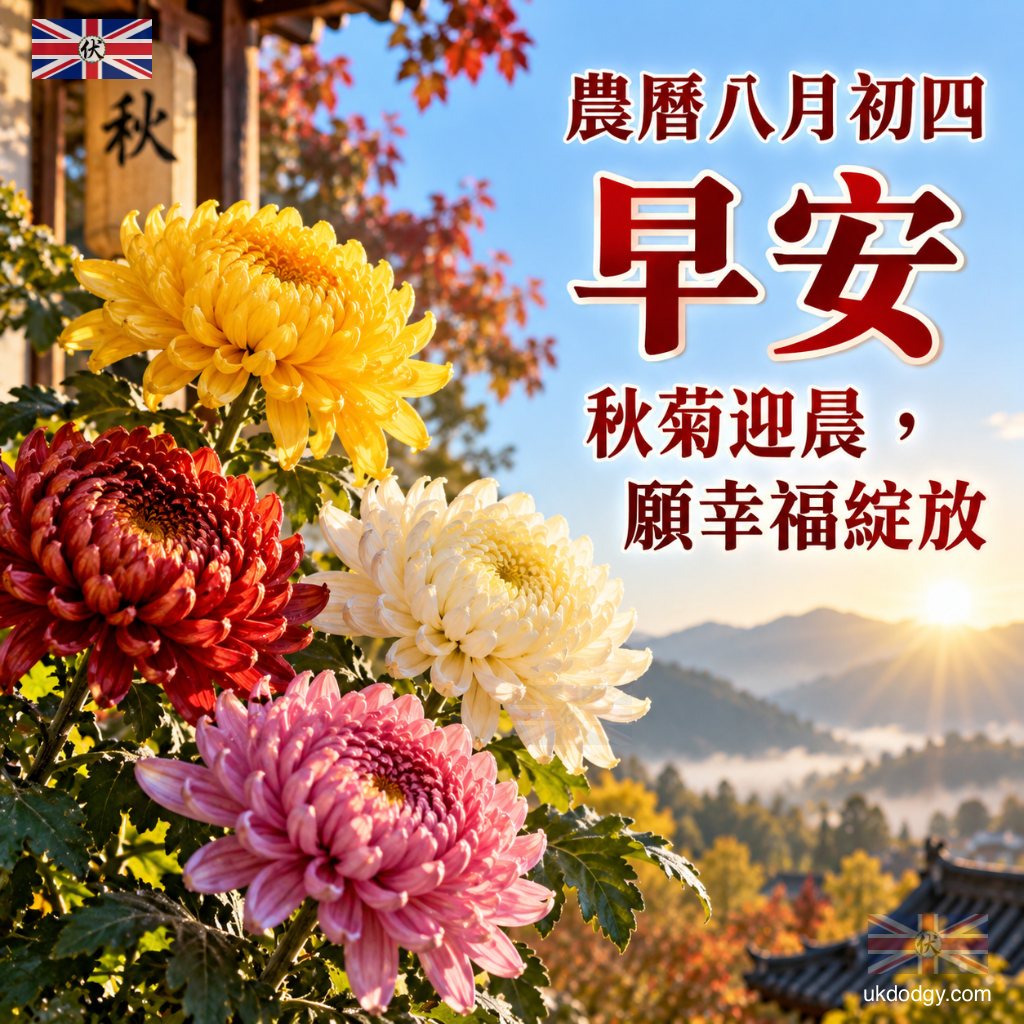 農曆八月初四早安圖｜秋菊迎晨，願幸福綻放