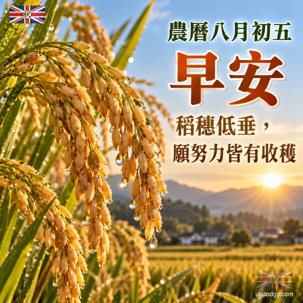 農曆八月初五早安圖｜稻穗低垂，願努力皆有收穫