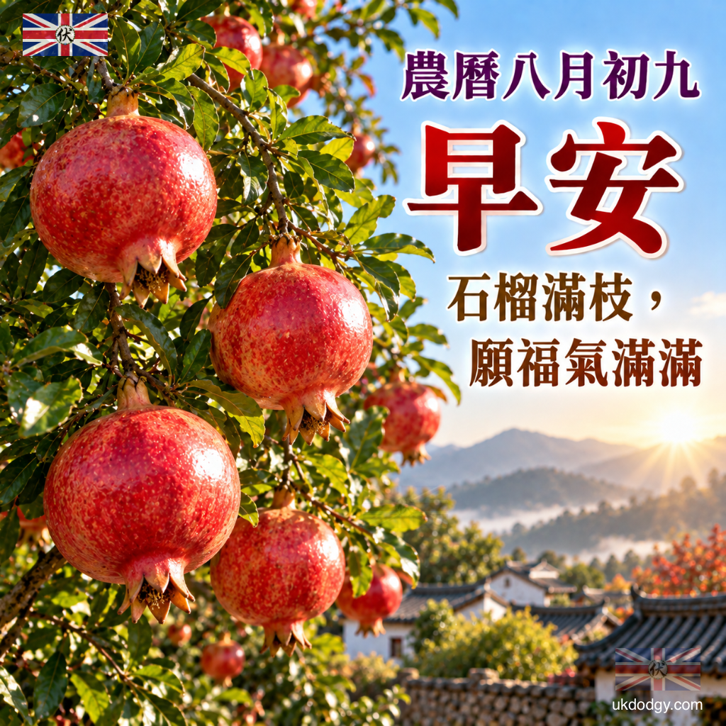 農曆八月初九早安圖｜石榴滿枝，願福氣滿滿