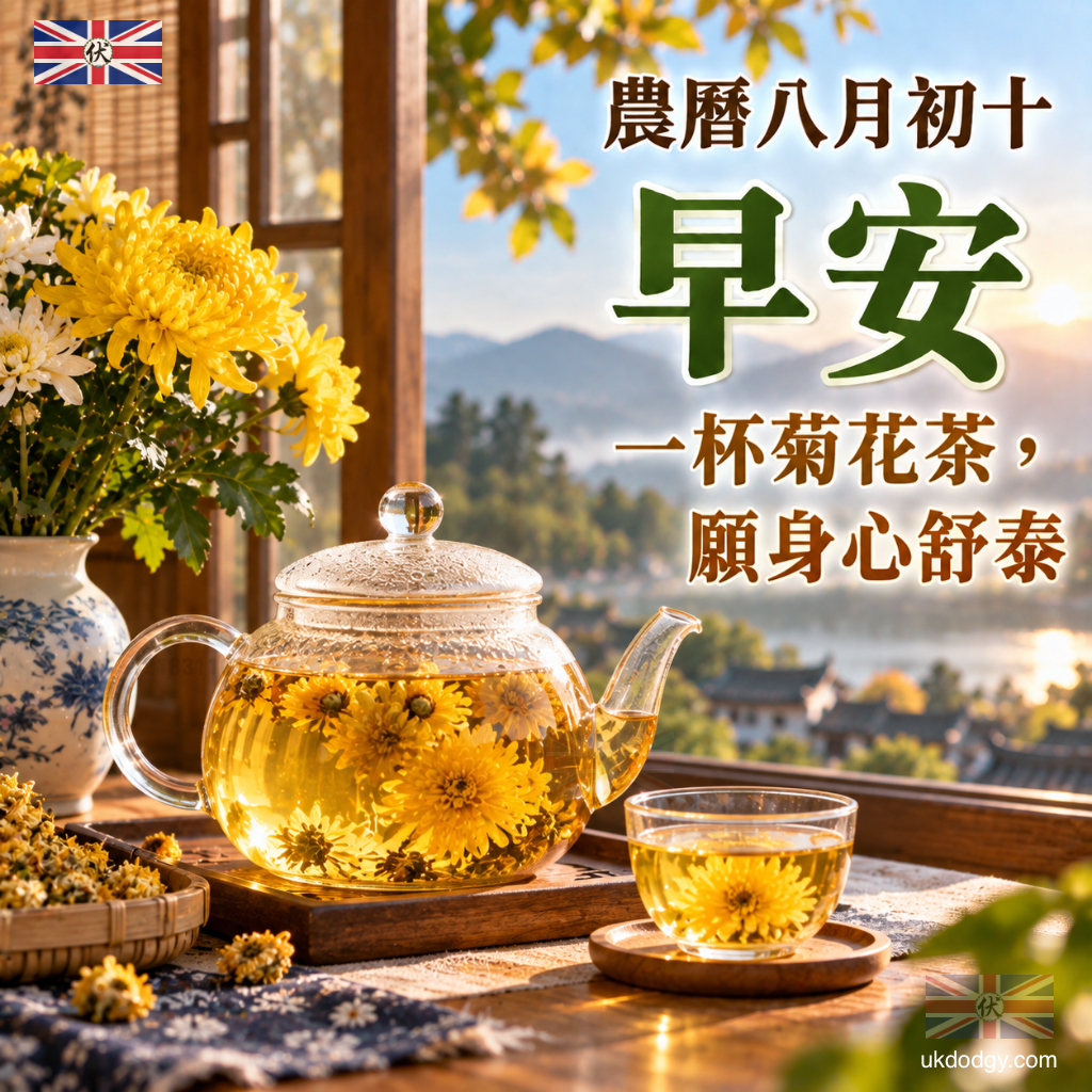 農曆八月初十早安圖|一杯菊花茶,願身心舒泰