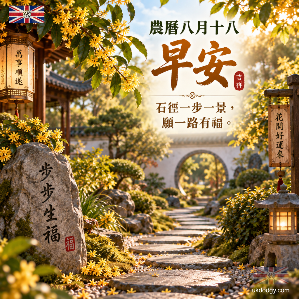農曆八月十八早安圖｜石徑一步一景，願一路有福