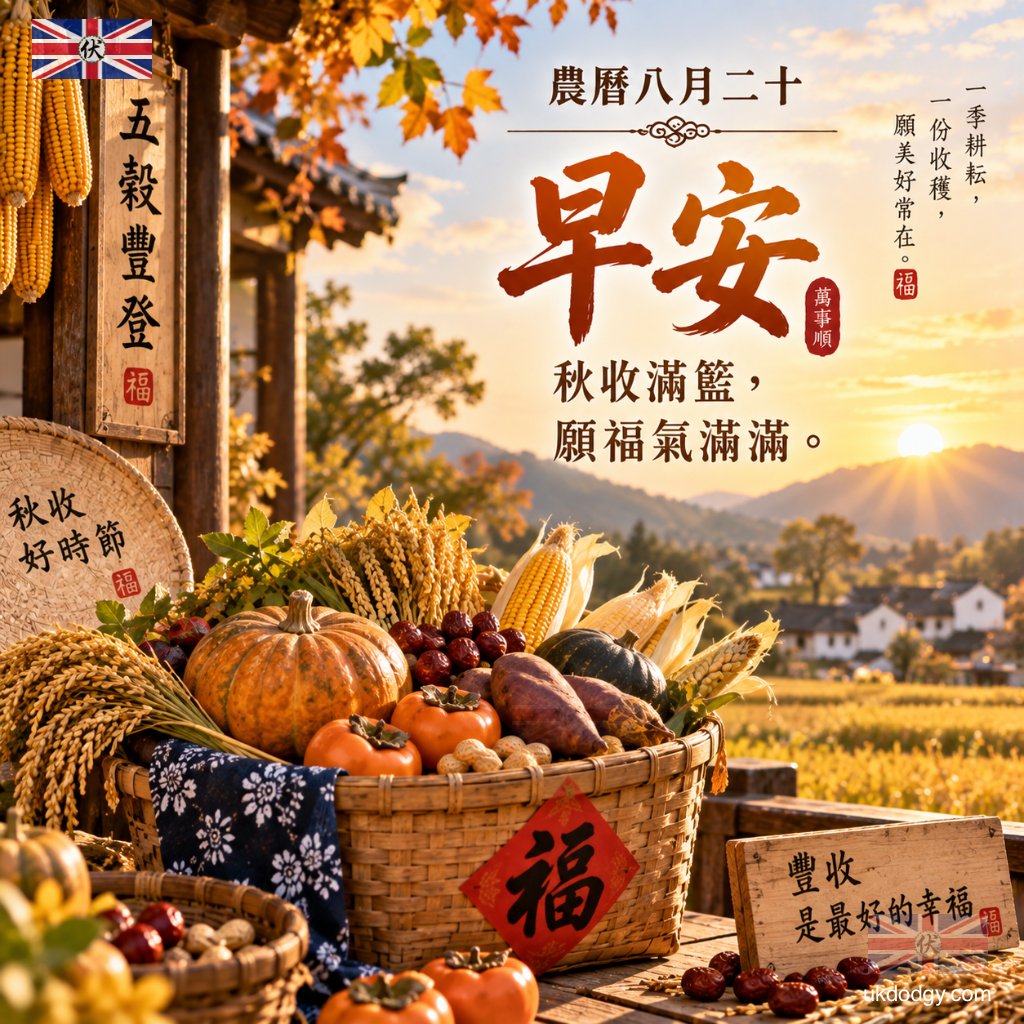 農曆八月二十早安圖｜秋收滿籃，願福氣滿滿