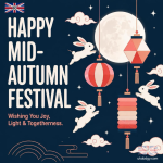 中秋快樂英文圖｜可愛玉兔與燈籠 Happy Mid-Autumn Festival