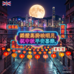 中秋賀圖｜香港霓虹燈下祝中秋平安喜樂