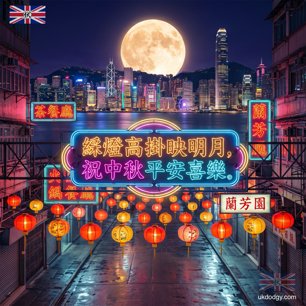 中秋賀圖｜香港霓虹燈下祝中秋平安喜樂