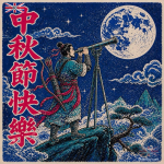 后羿望月中秋節圖片素材:免費復古插畫