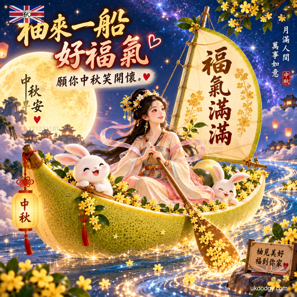 中秋佳節祝福圖|柚來一船好福氣,免費下載分享