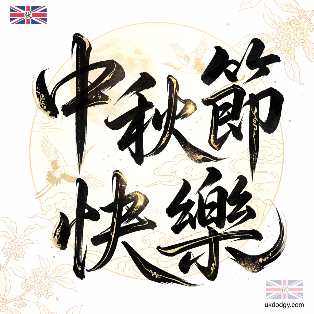 中秋節快樂繁體字體 PNG： 書法風中秋祝福圖片