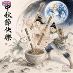 中秋節快樂圖 - 玉兔搗藥