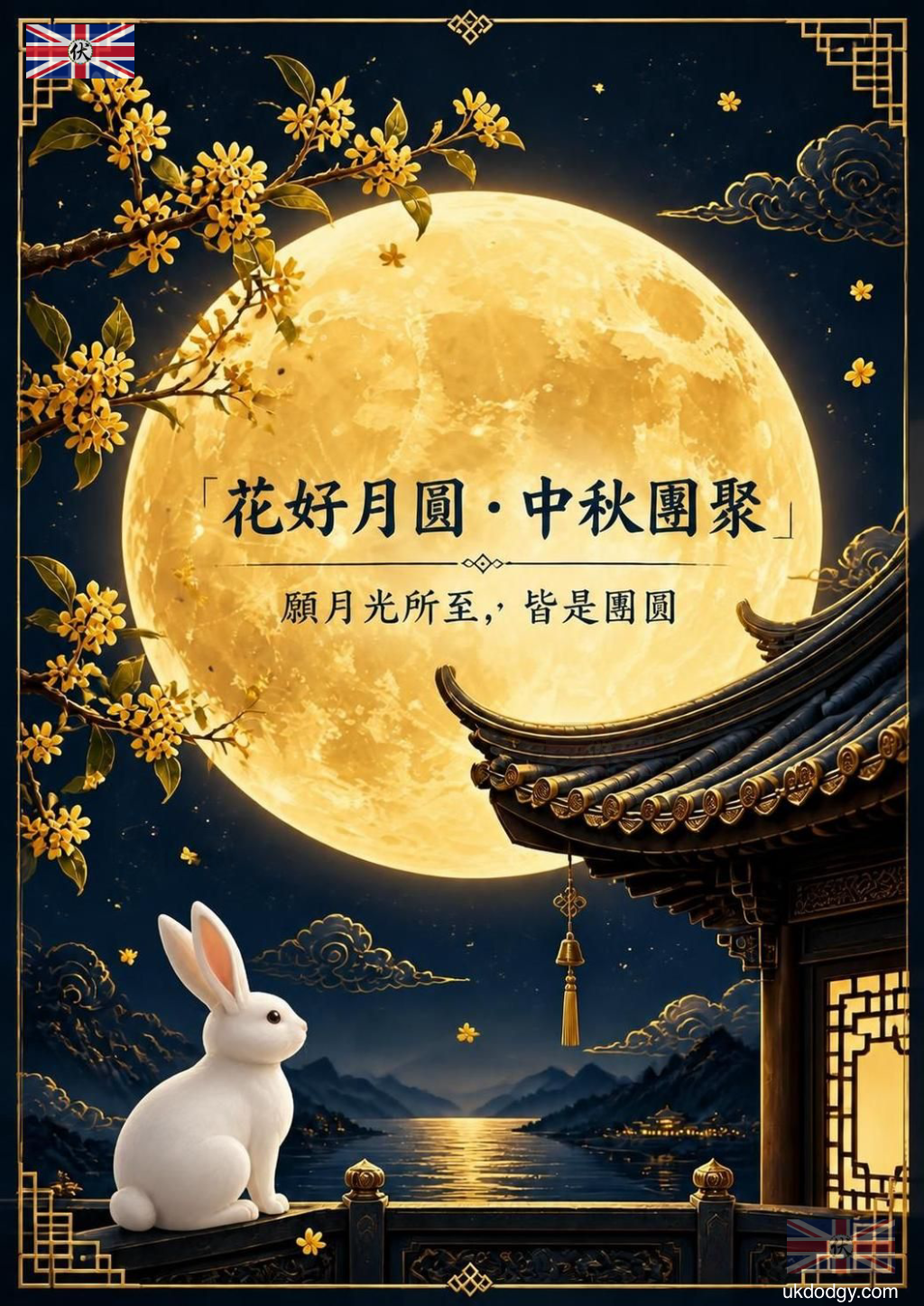 中秋節海報設計|滿月玉兔傳統風圖片免費下載
