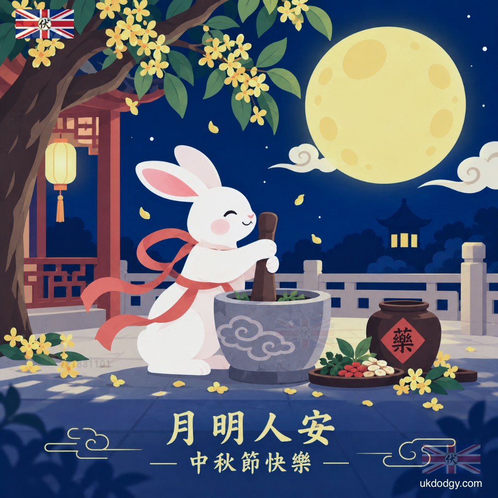 中秋節 - 玉兔搗藥賀卡