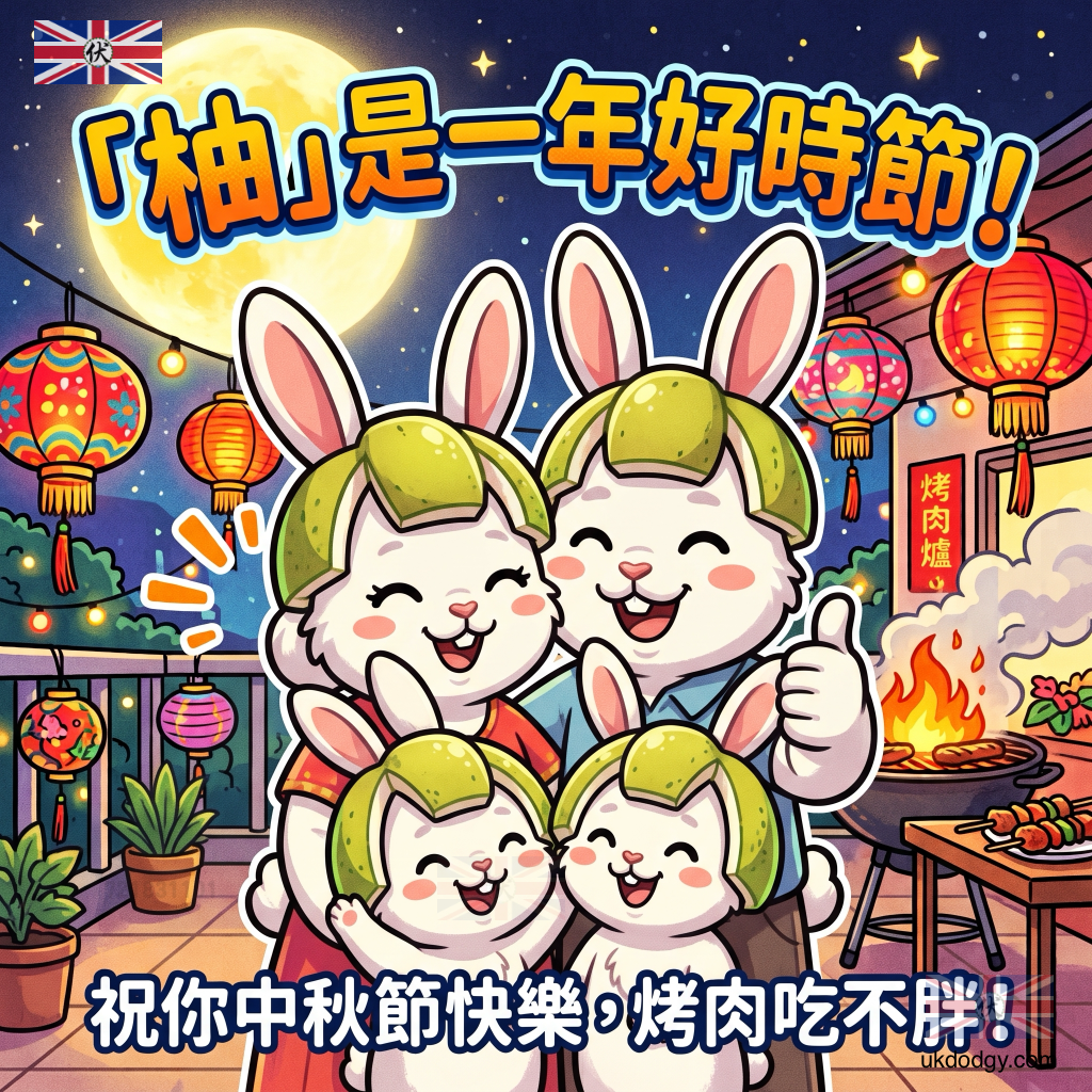 中秋賀圖｜柚子、燈籠與玉兔祝你烤肉吃不胖