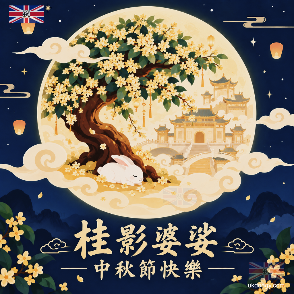 中秋節 - 月宮桂樹賀卡圖片