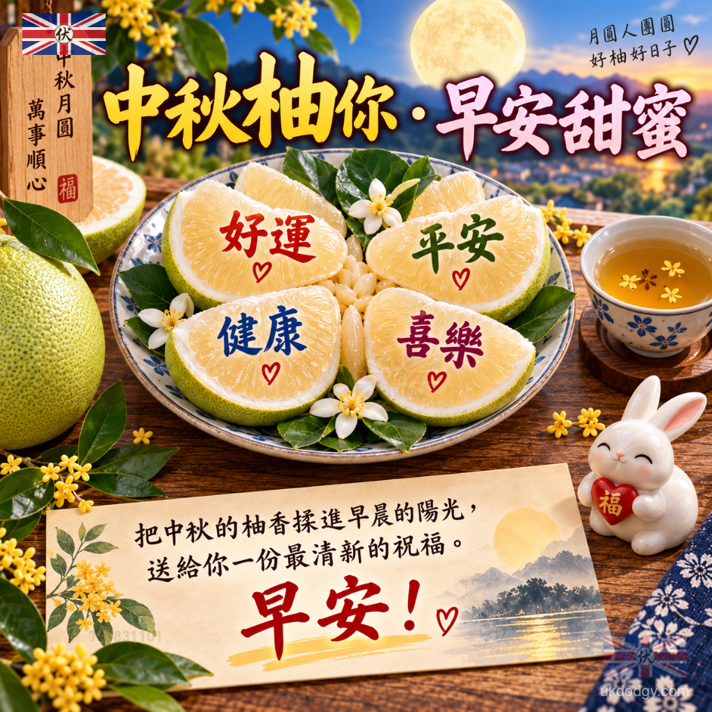 中秋節祝福圖|中秋柚你,早安甜蜜