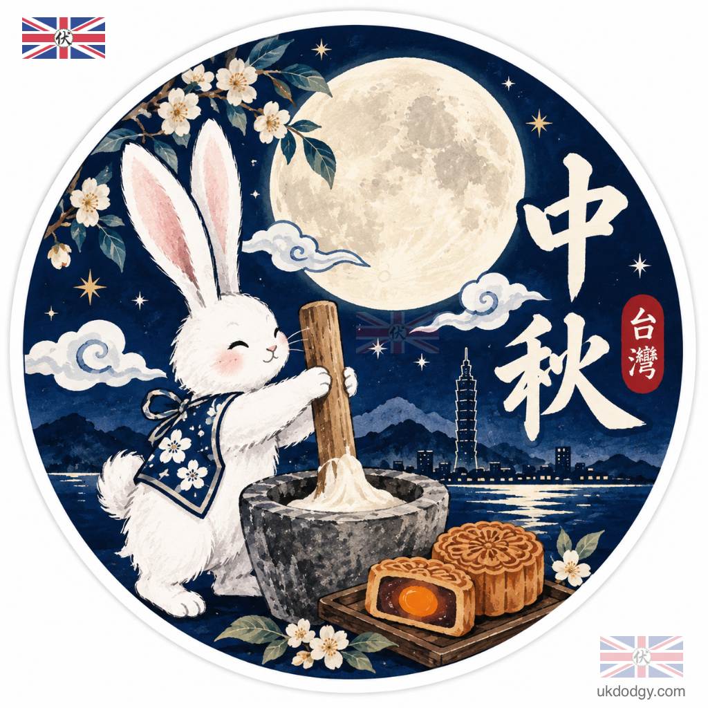 玉兔搗麻糬中秋節貼紙