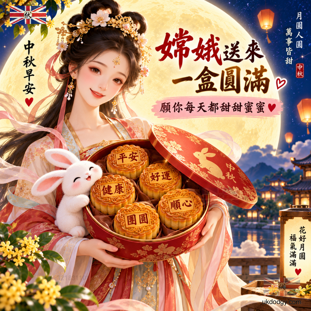 中秋節快樂祝福圖｜嫦娥送來一盒團圓，免費下載分享