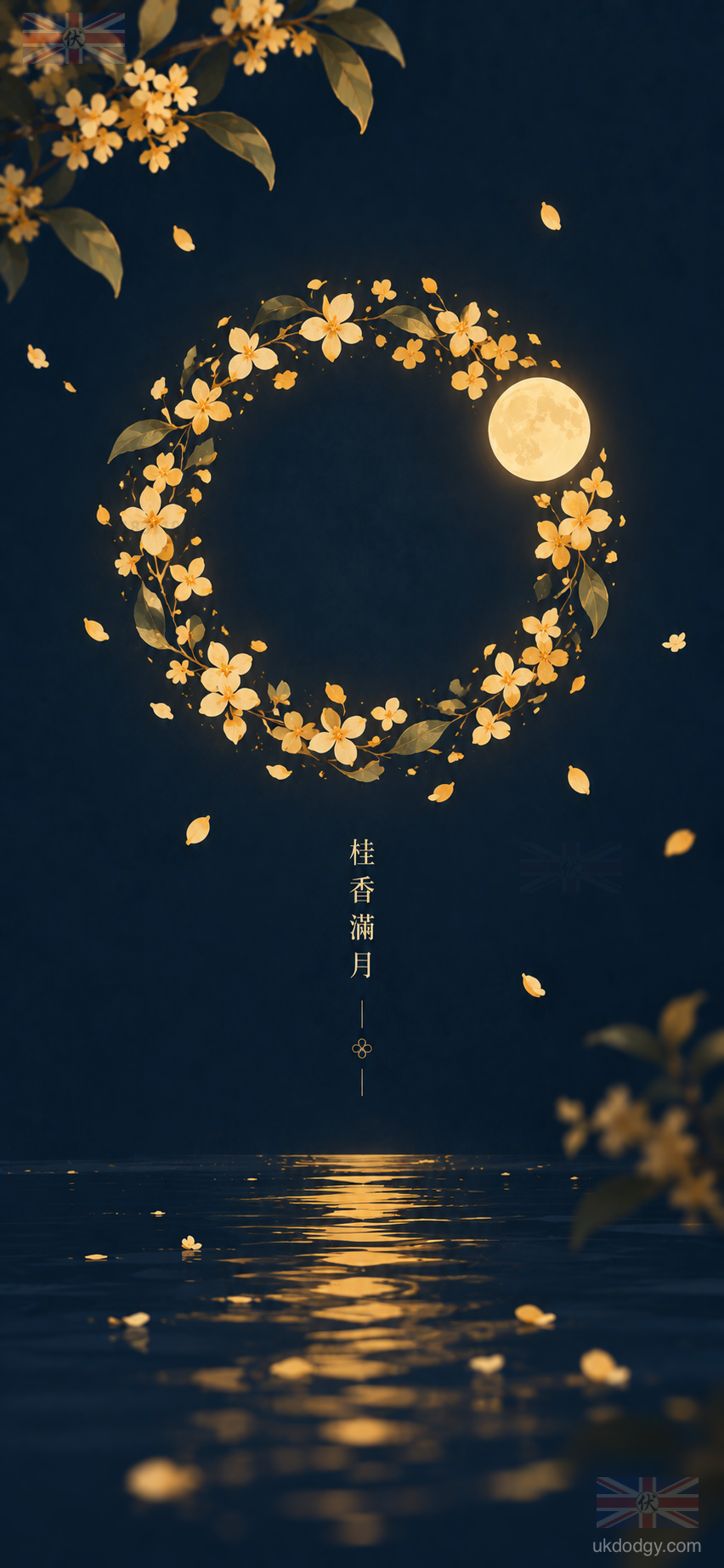 桂花中秋手機桌布下載|桂香滿月與月輪手機背景