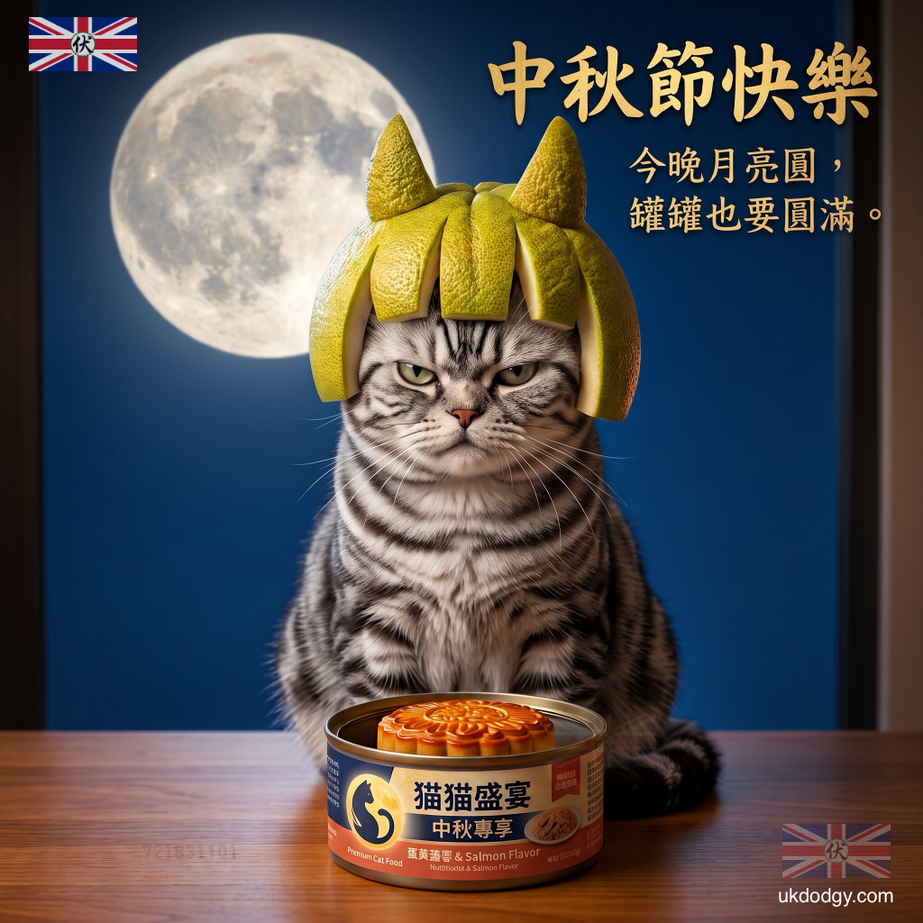 柚子帽貓咪｜中秋節可愛寵物賀卡