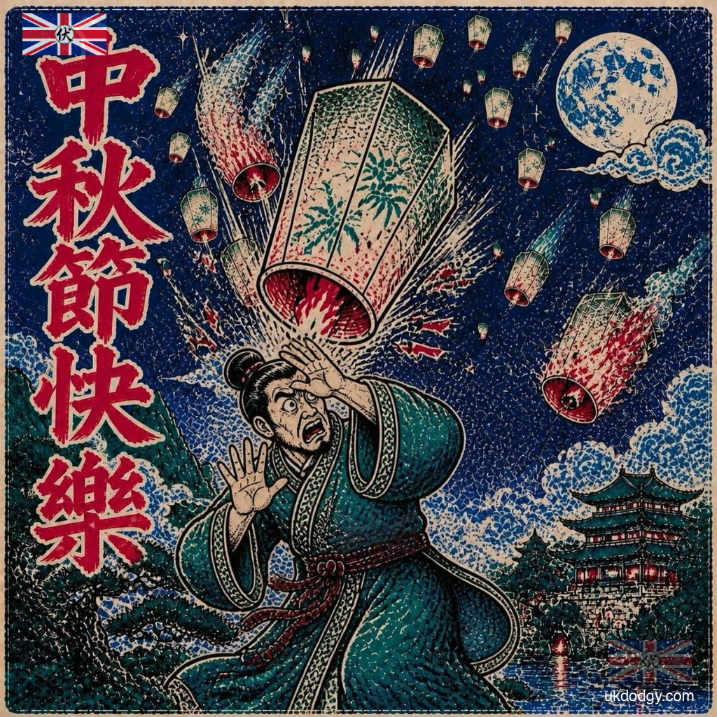 孔明燈祈願中秋節圖片素材:月夜祝福復古插畫