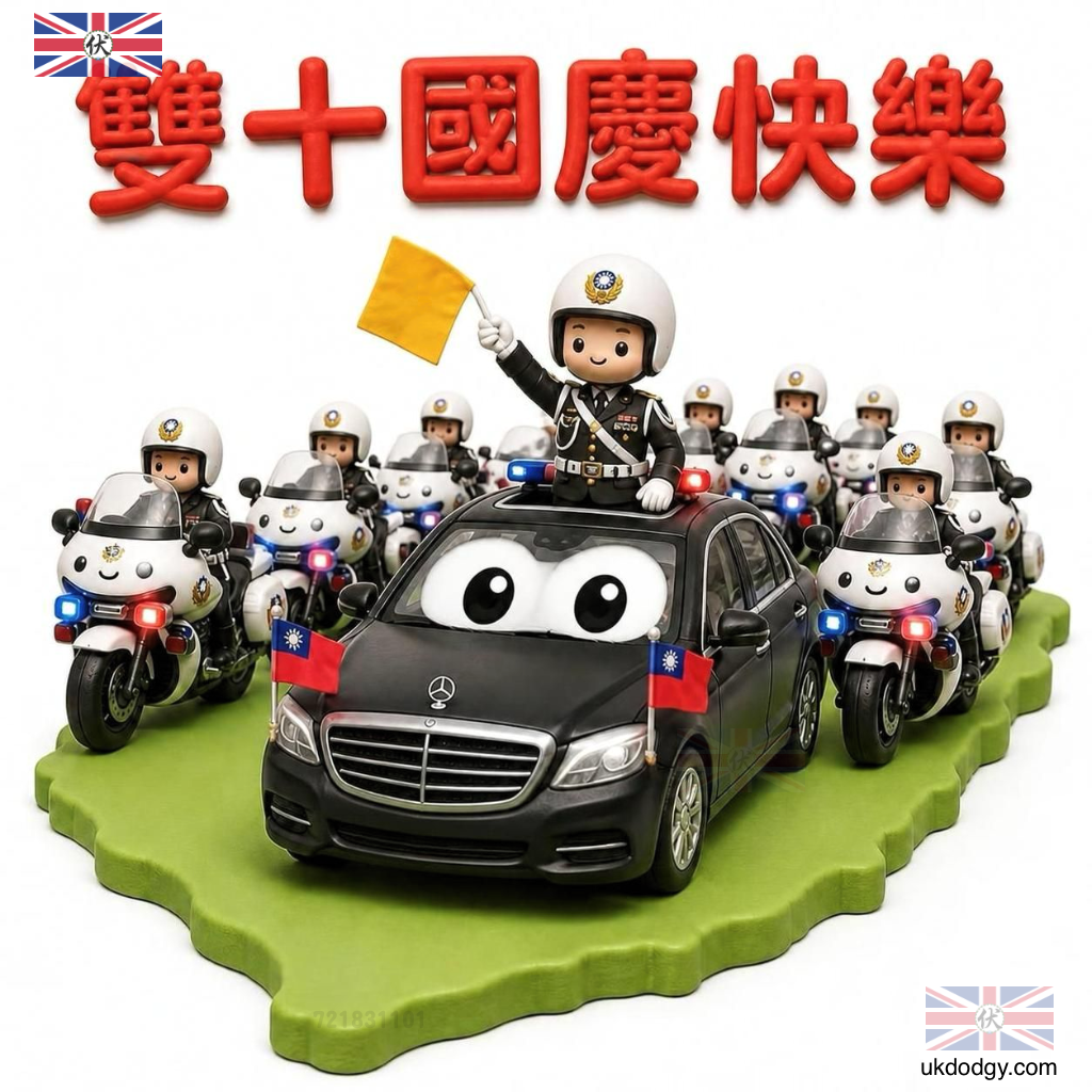 憲兵機車連 Q 版雙十節祝福圖｜可愛國慶日圖片