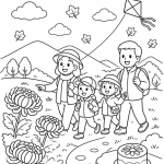 重陽節登高賞菊著色圖｜國小兒童免費列印