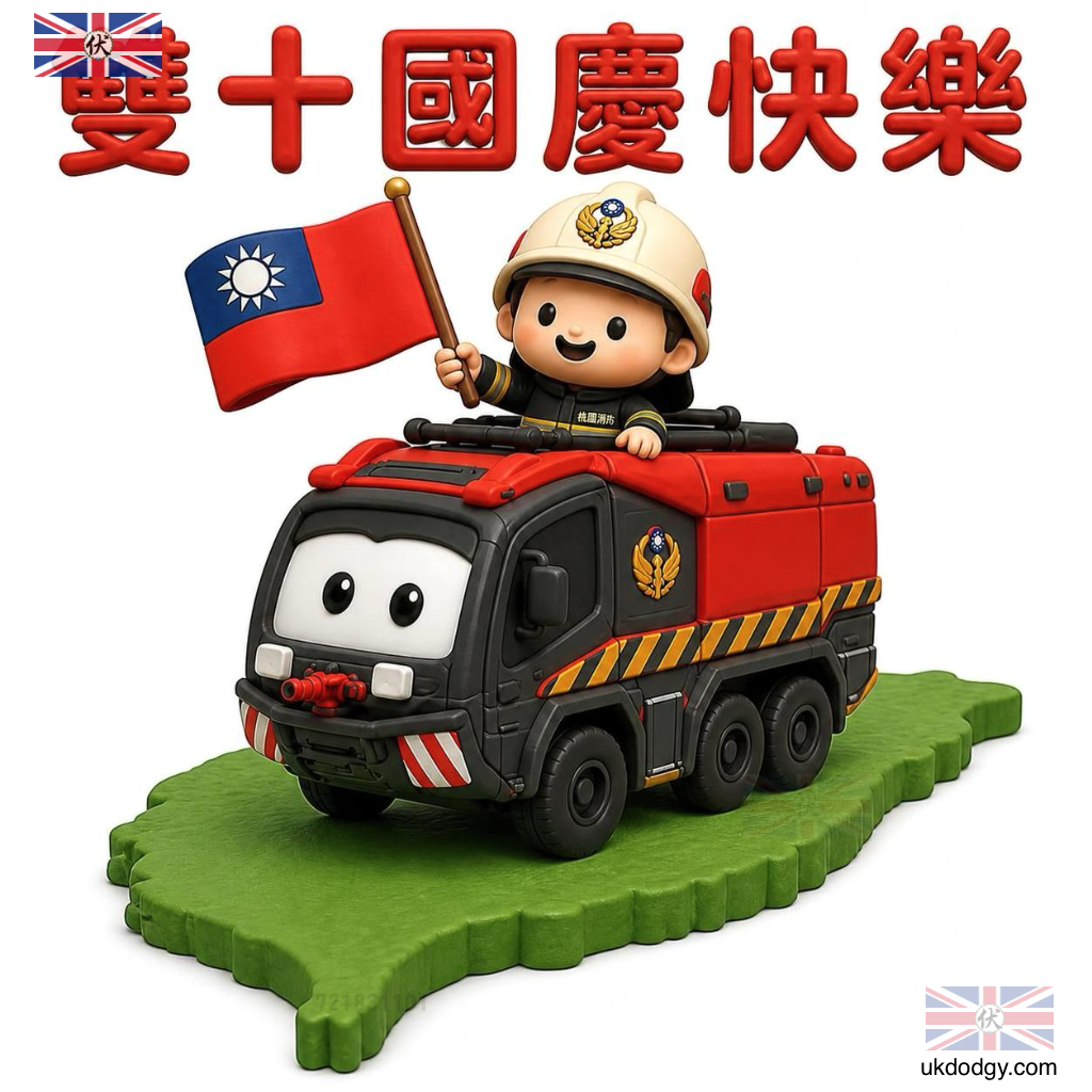 桃園消防車 Q 版國慶祝福圖|雙十節可愛圖片下載